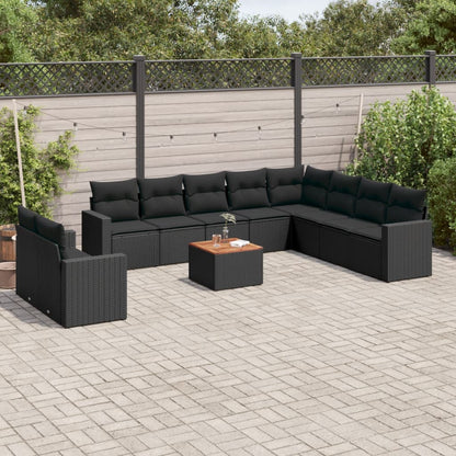 11 pcs conjunto sofás de jardim c/ almofadões vime PE preto - Leva - Me - Contigo