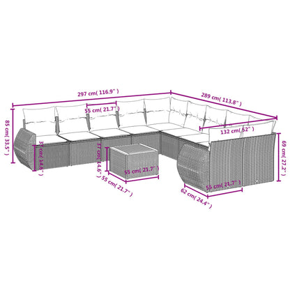 11 pcs conjunto sofás de jardim c/ almofadões vime PE preto - Leva - Me - Contigo