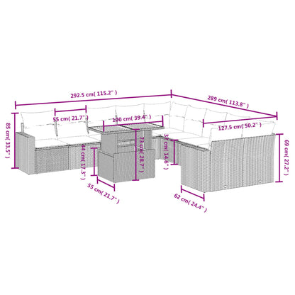 11 pcs conjunto sofás de jardim c/ almofadões vime PE preto - Leva - Me - Contigo