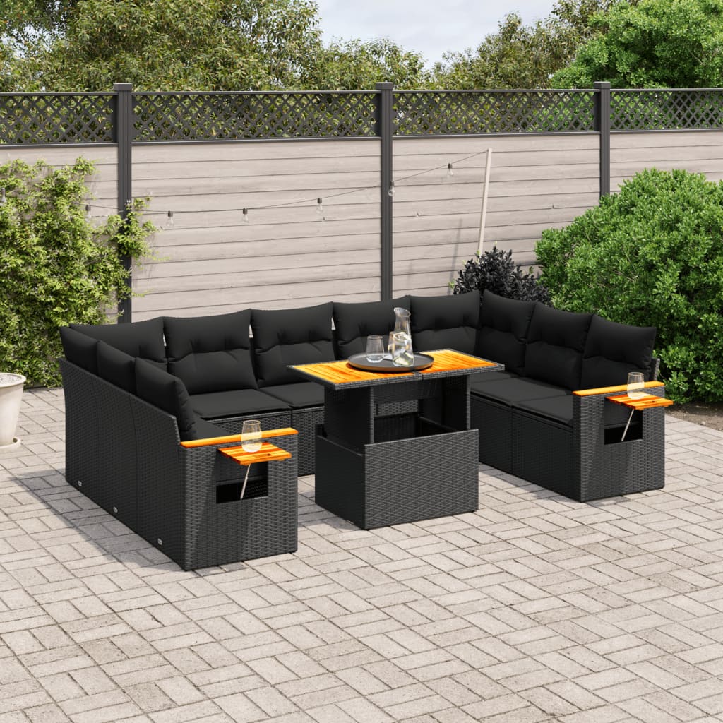 11 pcs conjunto sofás de jardim c/ almofadões vime PE preto - Leva - Me - Contigo