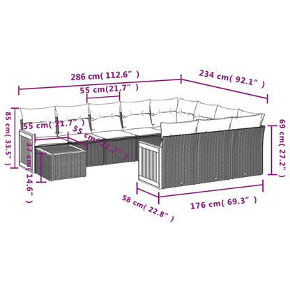 11 pcs conjunto sofás de jardim c/ almofadões vime PE preto - Leva - Me - Contigo