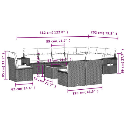 11 pcs conjunto sofás de jardim c/ almofadões vime PE preto - Leva - Me - Contigo