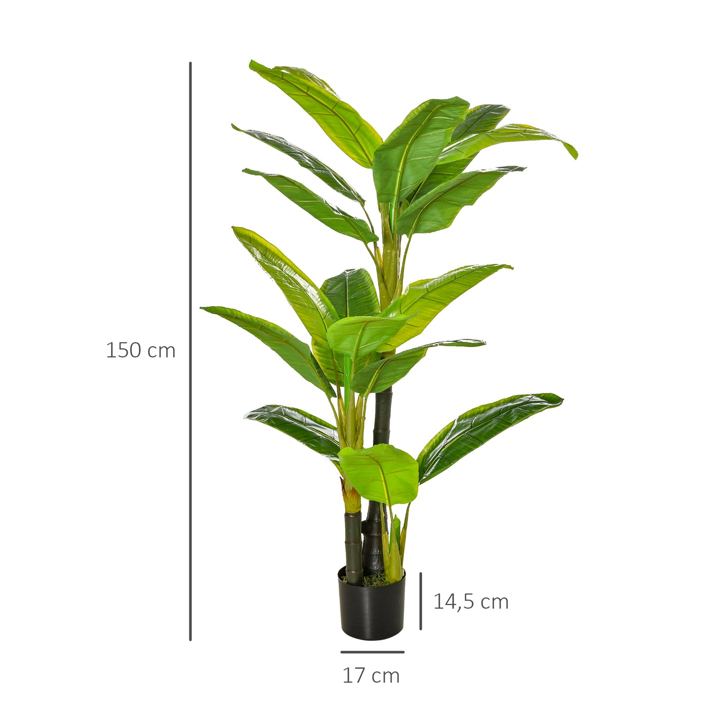 Bananeira Artificial 150 cm Planta Artificial com Vaso e 18 Folhas Planta Artificial para Decoração de Casa Varanda Jardim Sala de Estar Escritório Verde