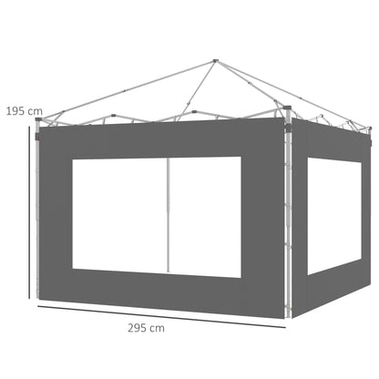 Outsunny Paredes Laterais para Tenda de 2 Painéis 295x195 cm Paredes Laterais de Substituição em Tecido Oxford com Janela para Tendas de 6x3 m 3x3 m Cinza