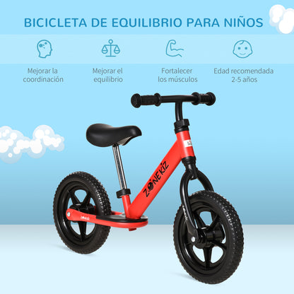 HOMCOM Bicicleta sem Pedais para Crianças acima de 3 Anos com Assento e Guiador Ajustáveis Bicicleta de Equilíbrio Infantil com Estrutura de Aço 89x37x55-60cm Vermelho