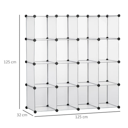 HOMCOM Armário Modular de Plástico Organizador de Sapatos com 16 Cubos de 30x30x30cm para Entrada Corredor Quarto 125x32x125 cm Transparente