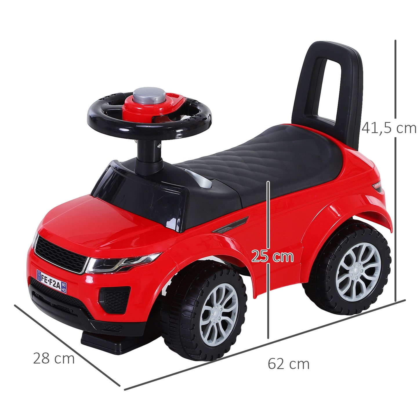 HOMCOM Quad andarilhos Carro Infantil sem Pedais para Bebê Estilo de Carreira de Andador de Brinquedo com Alto-falante 60x38x42cm Vermelho