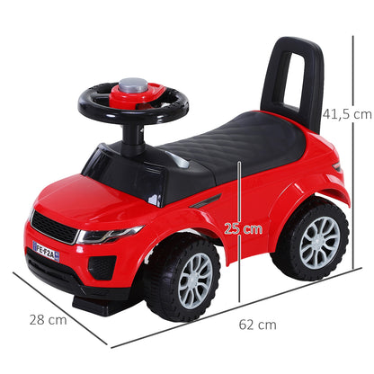 HOMCOM Quad andarilhos Carro Infantil sem Pedais para Bebê Estilo de Carreira de Andador de Brinquedo com Alto-falante 60x38x42cm Vermelho