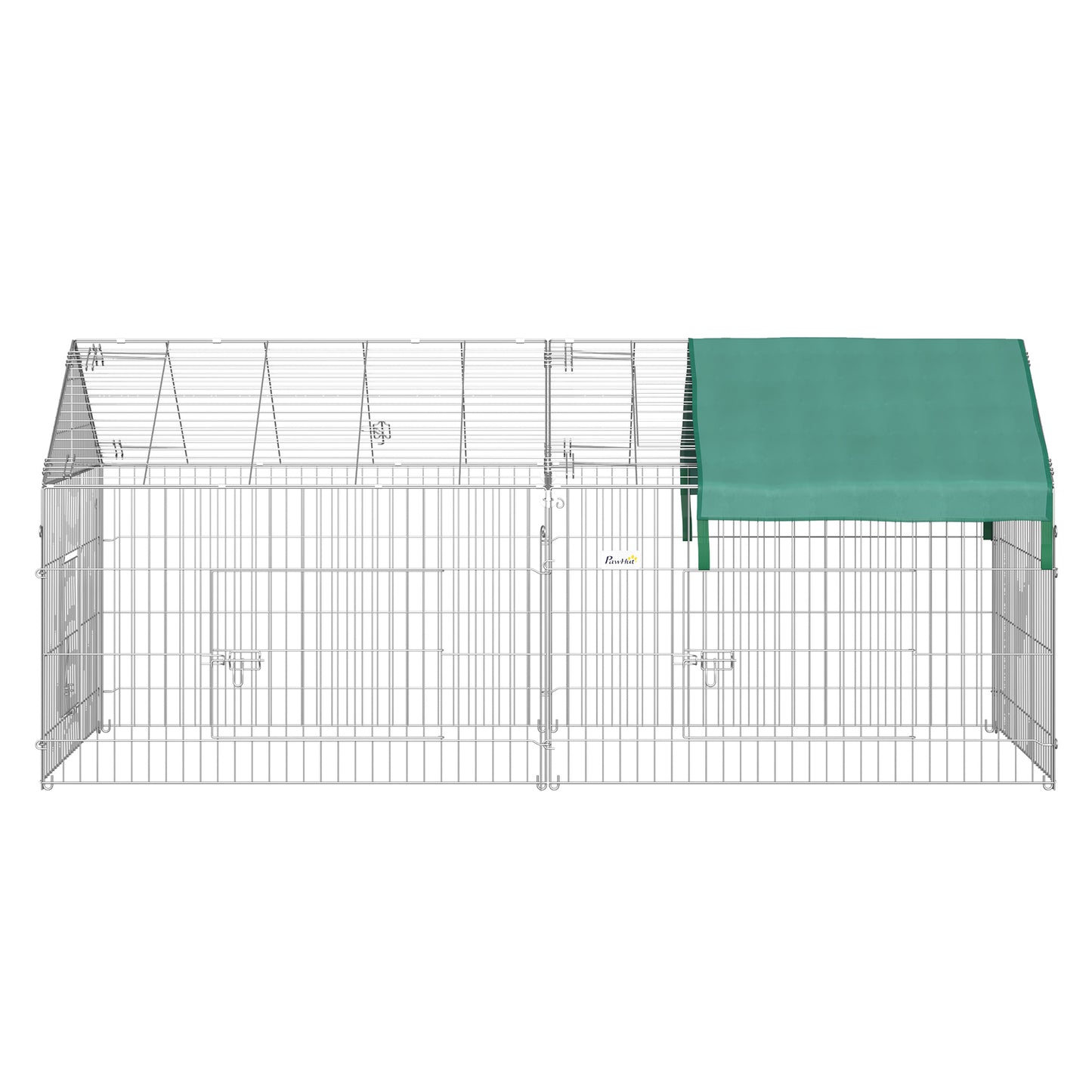 PawHut Gaiola para Animais de Estimação Pequenos 220x103x103cm Gaiola para Coelhos e Galinhas com 2 Portas e Proteção Solar para Exterior Jardim Pátio Prata e Verde