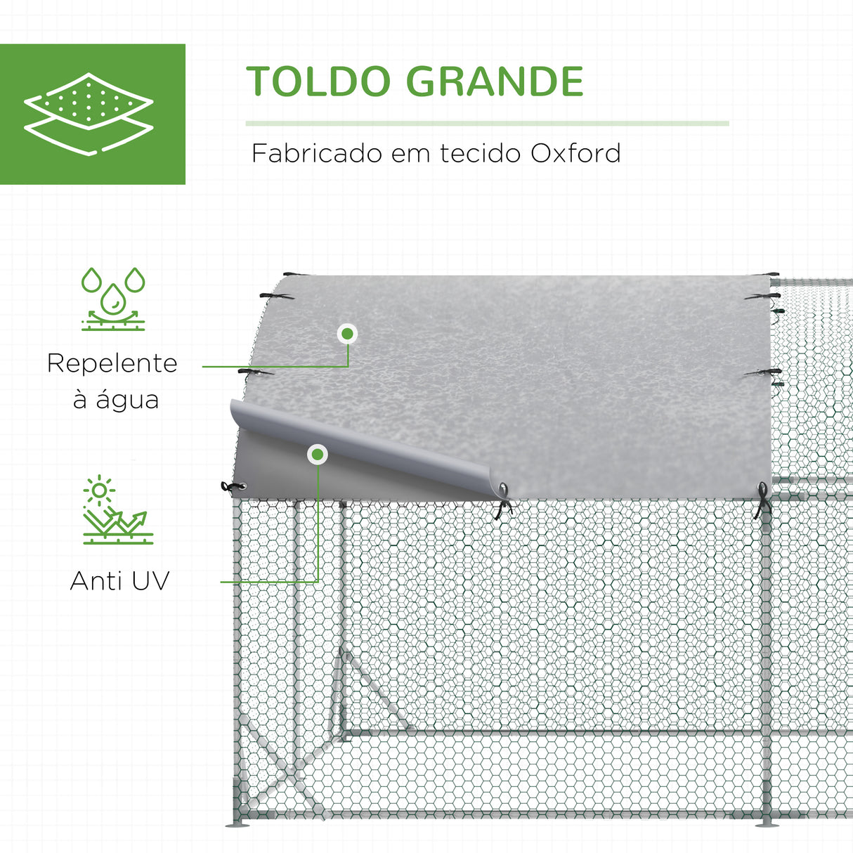 PawHut Galinheiro para Exterior Grande Gaiola de Aço Galvanizado com Teto de Tecido Oxford e Fechadura para 12-18 Galinhas Coelhos Aves 5,7x2,8x1,97cm Prata