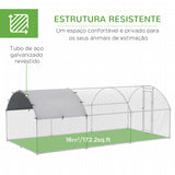 PawHut Galinheiro para Exterior Grande Gaiola de Aço Galvanizado com Teto de Tecido Oxford e Fechadura para 12-18 Galinhas Coelhos Aves 5,7x2,8x1,97cm Prata