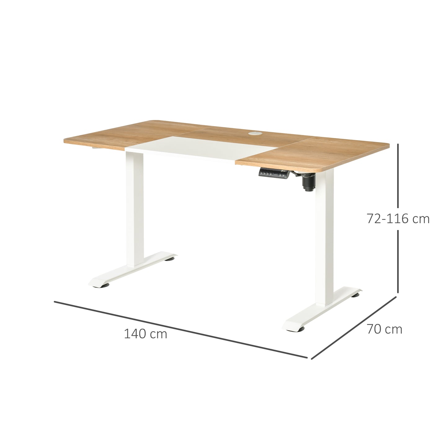 Vinsetto Secretária Elétrica de Pé com Ajuste Elétrico de Altura e 4 Teclas de Memória para Casa Escritório 140x70x72-116 cm Branco e Natural