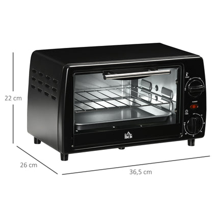 Mini Forno Elétrico 10 Litros 750W com Temperatura até 230 °C Temporizador 60 Minutos Bandeja e Grade 36,5x26x22cm Preto