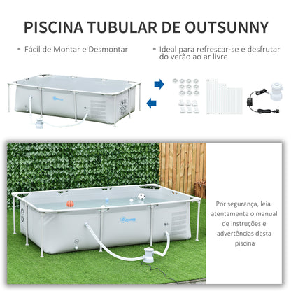 Outsunny Piscina Desmontável Tubular 252x152x65cm com Depuradora de Cartucho Piscina Retangular de Exterior para Adultos e Crianças 2.163L Cinza