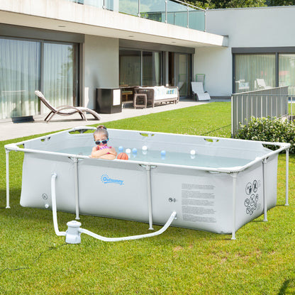 Outsunny Piscina Desmontável Tubular 252x152x65cm com Depuradora de Cartucho Piscina Retangular de Exterior para Adultos e Crianças 2.163L Cinza