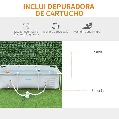 Outsunny Piscina Desmontável Tubular 252x152x65cm com Depuradora de Cartucho Piscina Retangular de Exterior para Adultos e Crianças 2.163L Cinza