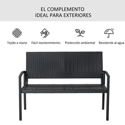 Outsunny Banco de jardim 2 lugares Mobília de jardim ao ar livre Terraço 2 lugares Rattan sintético Carga 320kg 122x60x85 cm Estrutura de aço