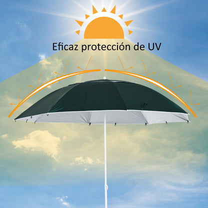 Outsunny Chapéu de Sol de Praia com Painéis Laterais Tipo Tenda Chapéu de Sol para Praia com Proteção UV Φ210x222cm Verde Escuro