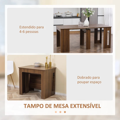 Mesa de Jantar Extensível para 4-6 Pessoas com Lateral Abatível Mesa Auxiliar Multifuncional 180x85x75cm Marrom