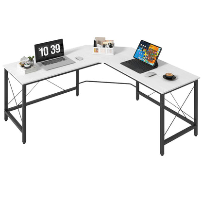 HOMCOM Secretária em Forma de L Secretária para Escritório com Estrutura de Metal Carga 70 kg Secretária de Canto para Escritório Estúdio 150x150x76 cm Branco e Preto