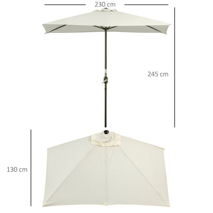 Outsunny Meia chapéu de sol 230x130x245 cm Chapéu de sol para Parede Jardim com Manivela e Vara Metálica Ø38 mm Terraço Varanda Bege