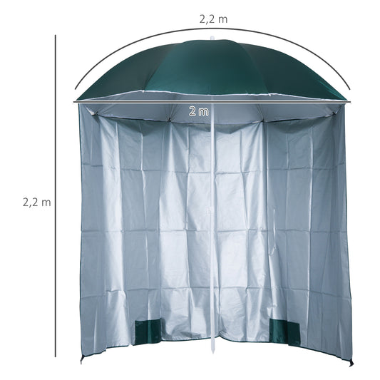 Outsunny Chapéu de Sol de Praia com Painel Lateral Ø220x220 cm Chapéu de Sol com Manivela Manual 8 Hastes de Aço e Bolsa de Transporte para Jardim Piscina Verde