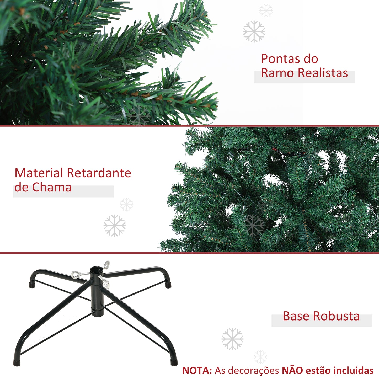 Árvore de Natal Artificial 180cm com 1000 Ramos de PVC Suporte Metálico Decoração de Natal para Interiores Ø102x180cm Verde