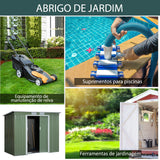 Abrigo de Jardim Metálico – 213x130x173 cm – Com Porta de Correr, Ventilações e Estrutura Resistente – Verde Claro