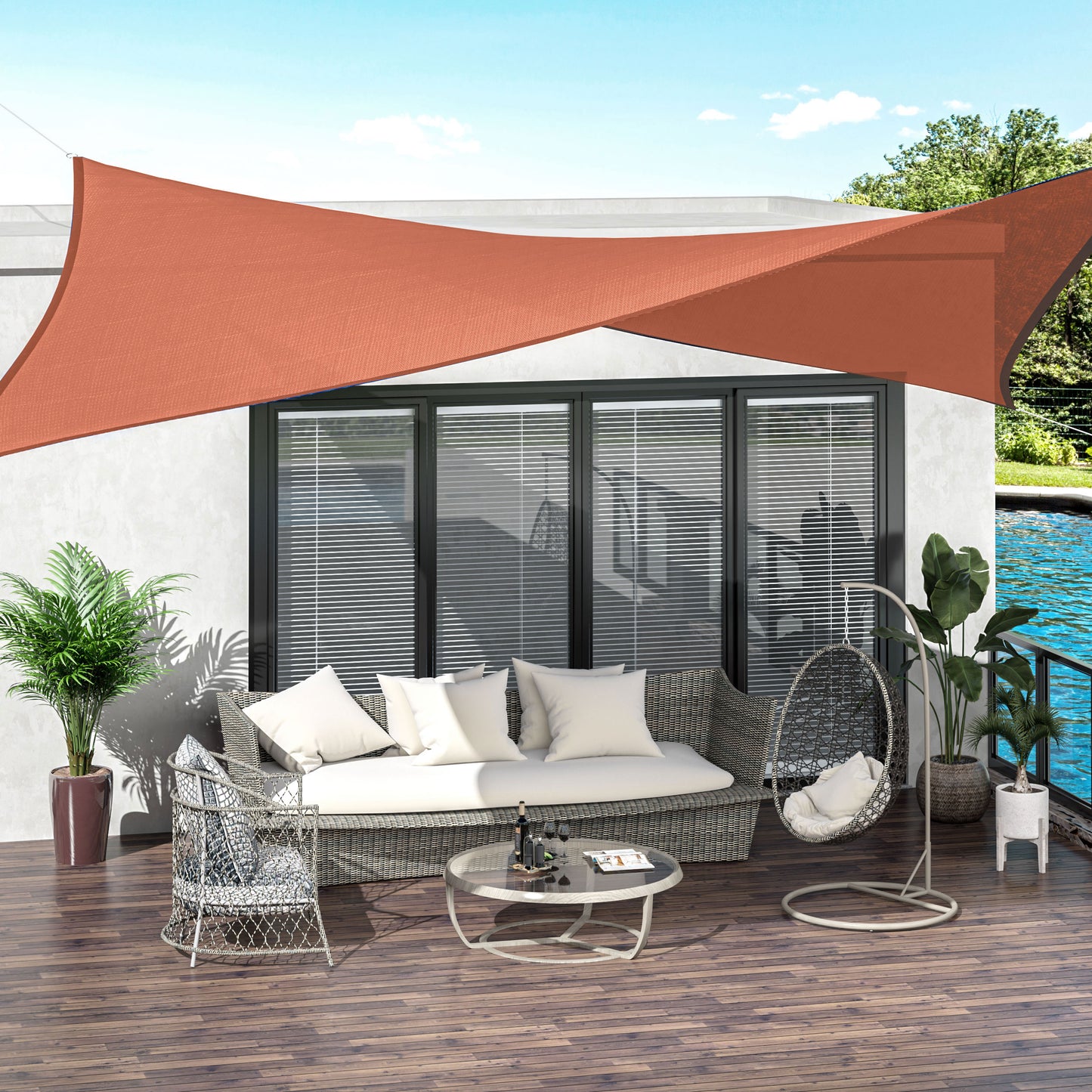 Outsunny Vela de Sombra Retangular 3x4 m Toldo Vela de Poliéster com Proteção UV Aneis em Forma de D e Cordas para Jardim Pátio Piscina Vermelho Ferrugem