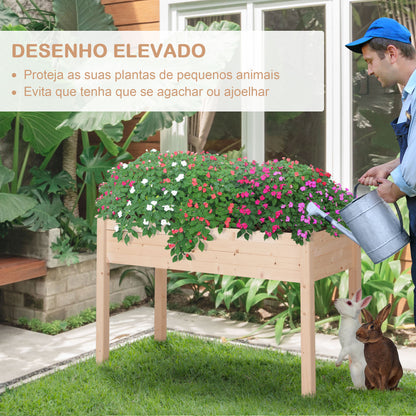 Outsunny Horta Elevada de Madeira 122,5x56,5x76cm Mesa de Cultivo com Tecido não Tecido e 4 Orifícios de Drenagem para Cultivo de Plantas e Flores Madeira