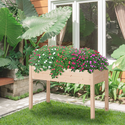 Outsunny Horta Elevada de Madeira 122,5x56,5x76cm Mesa de Cultivo com Tecido não Tecido e 4 Orifícios de Drenagem para Cultivo de Plantas e Flores Madeira