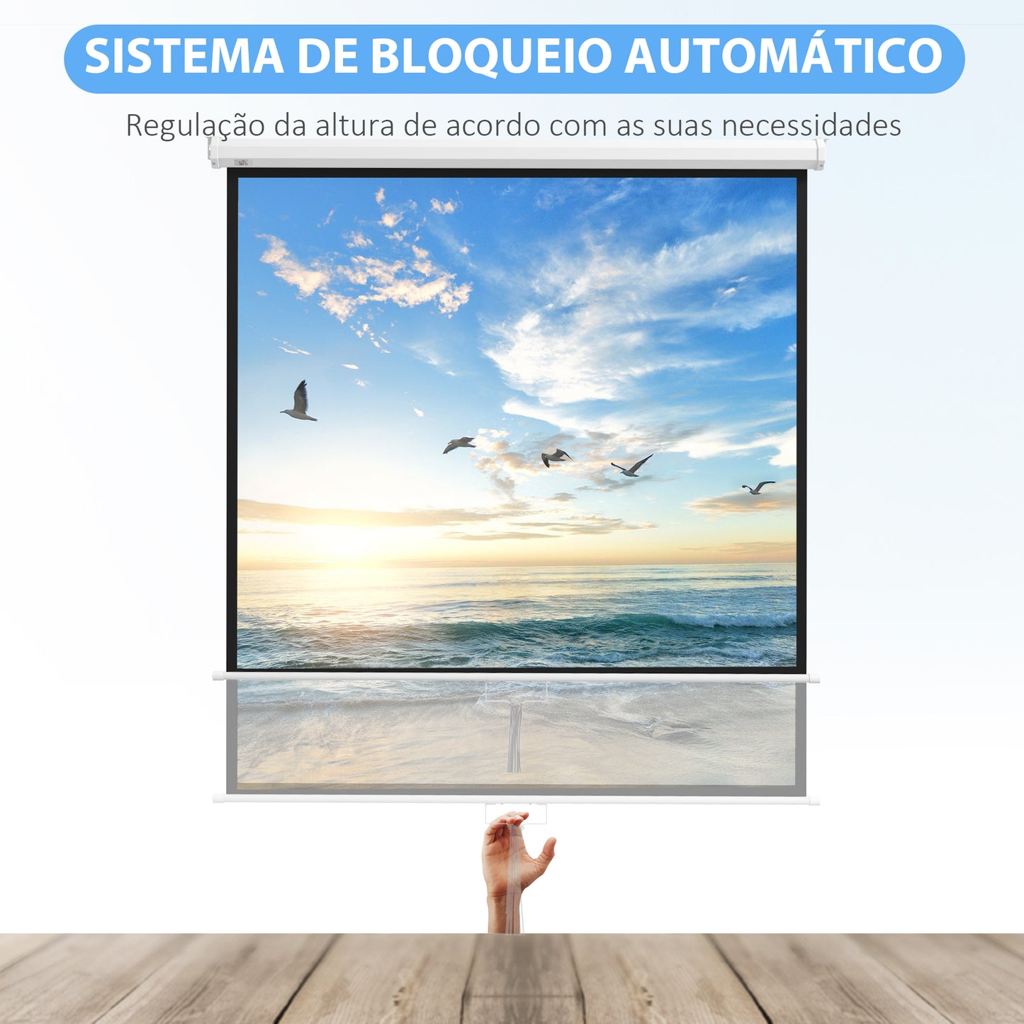 HOMCOM Tela de Projeção Elétrica de 84 Polegadas Tela de Projeção Portátil Formato 16:9 com Controlo Remoto para Interior e Exterior Cinema em Casa Jardim 186x105 cm Branco