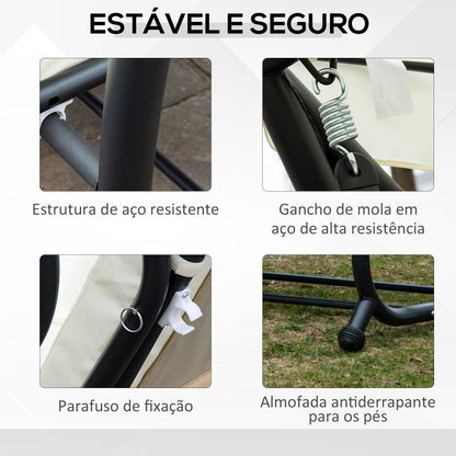 Outsunny Banco Baloiço Jardim 3 Lugares Convertível em Cama com Teto Ajustável e Bandeja para Bebidas para Varanda Jardim Exterior Carga Máxima 340 kg 200x120x164 cm Bege