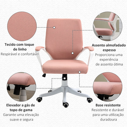 Vinsetto Cadeira de Escritório Giratória Cadeira de Escritório Ergonómica com Altura Ajustável Apoio para os Braços Acolchoado e Suporte Lombar Carga Máxima 120 kg 62x69x92-100 cm Rosa