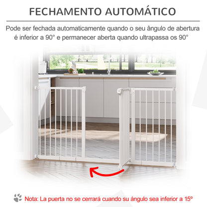 PawHut Barreira de Segurança Extensível para Portas e Escadas Barreira de Segurança Cães com Fechamento Automático e Sistema de Duplo Bloqueio Metal 74-147,5x76,2 cm Branco