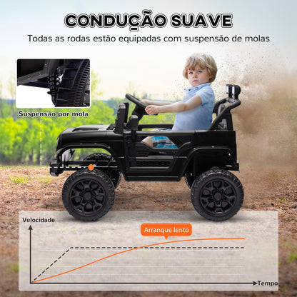 AIYAPLAY Carro Elétrico para Crianças acima de 3 Anos Carro Elétrico Infantil UTV Carro a Bateria 12V com Controlo Remoto Velocidade Ajustável USB Faróis e Buzina 95x62,5x65 cm Preto