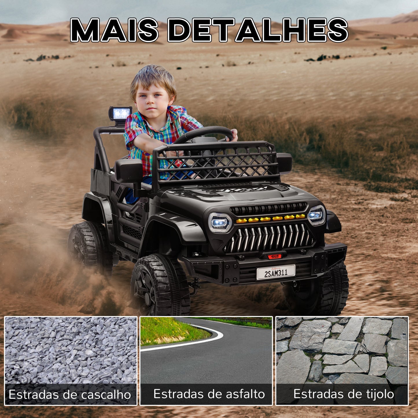 AIYAPLAY Carro Elétrico para Crianças acima de 3 Anos Carro Elétrico Infantil UTV Carro a Bateria 12V com Controlo Remoto Velocidade Ajustável USB Faróis e Buzina 95x62,5x65 cm Preto