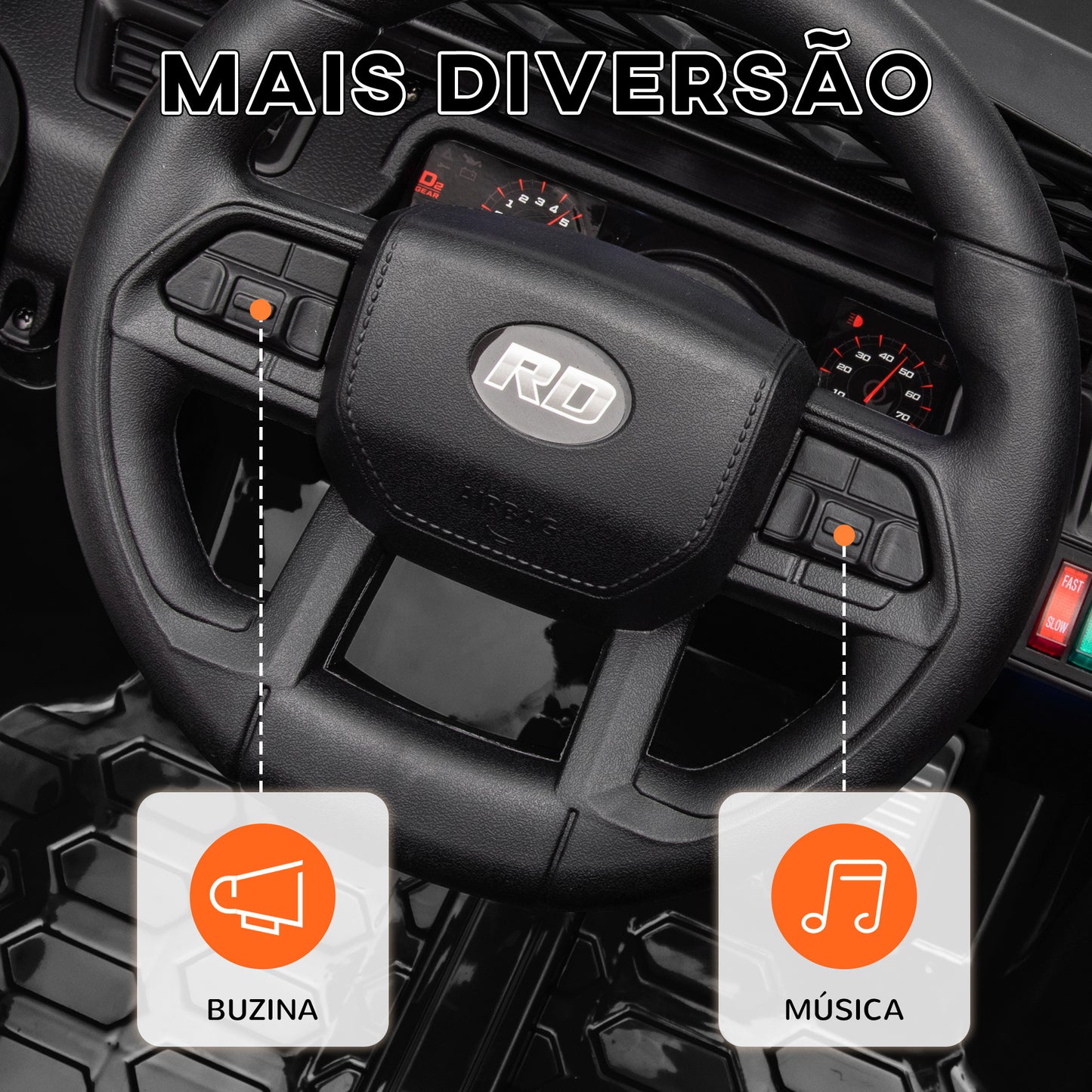 AIYAPLAY Carro Elétrico para Crianças acima de 3 Anos Carro Elétrico Infantil UTV Carro a Bateria 12V com Controlo Remoto Velocidade Ajustável USB Faróis e Buzina 95x62,5x65 cm Preto