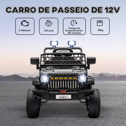 AIYAPLAY Carro Elétrico para Crianças acima de 3 Anos Carro Elétrico Infantil UTV Carro a Bateria 12V com Controlo Remoto Velocidade Ajustável USB Faróis e Buzina 95x62,5x65 cm Preto