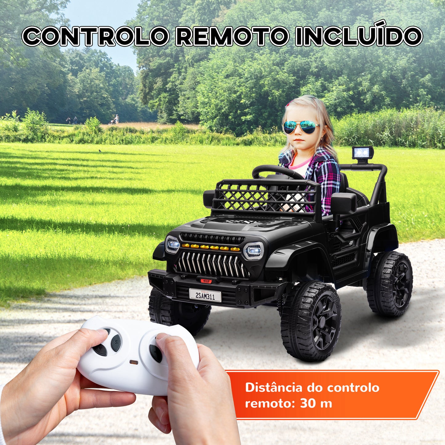 AIYAPLAY Carro Elétrico para Crianças acima de 3 Anos Carro Elétrico Infantil UTV Carro a Bateria 12V com Controlo Remoto Velocidade Ajustável USB Faróis e Buzina 95x62,5x65 cm Preto