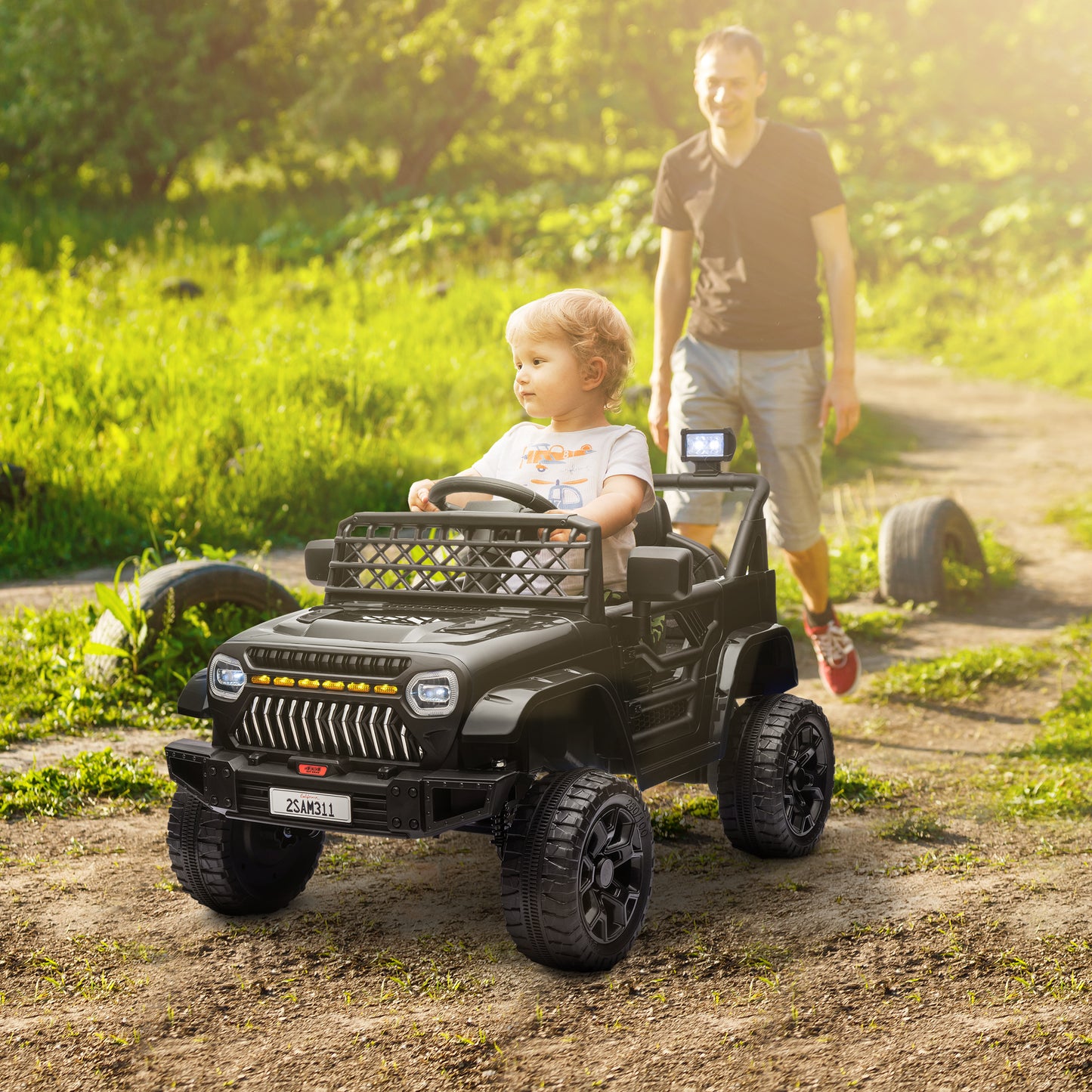 AIYAPLAY Carro Elétrico para Crianças acima de 3 Anos Carro Elétrico Infantil UTV Carro a Bateria 12V com Controlo Remoto Velocidade Ajustável USB Faróis e Buzina 95x62,5x65 cm Preto