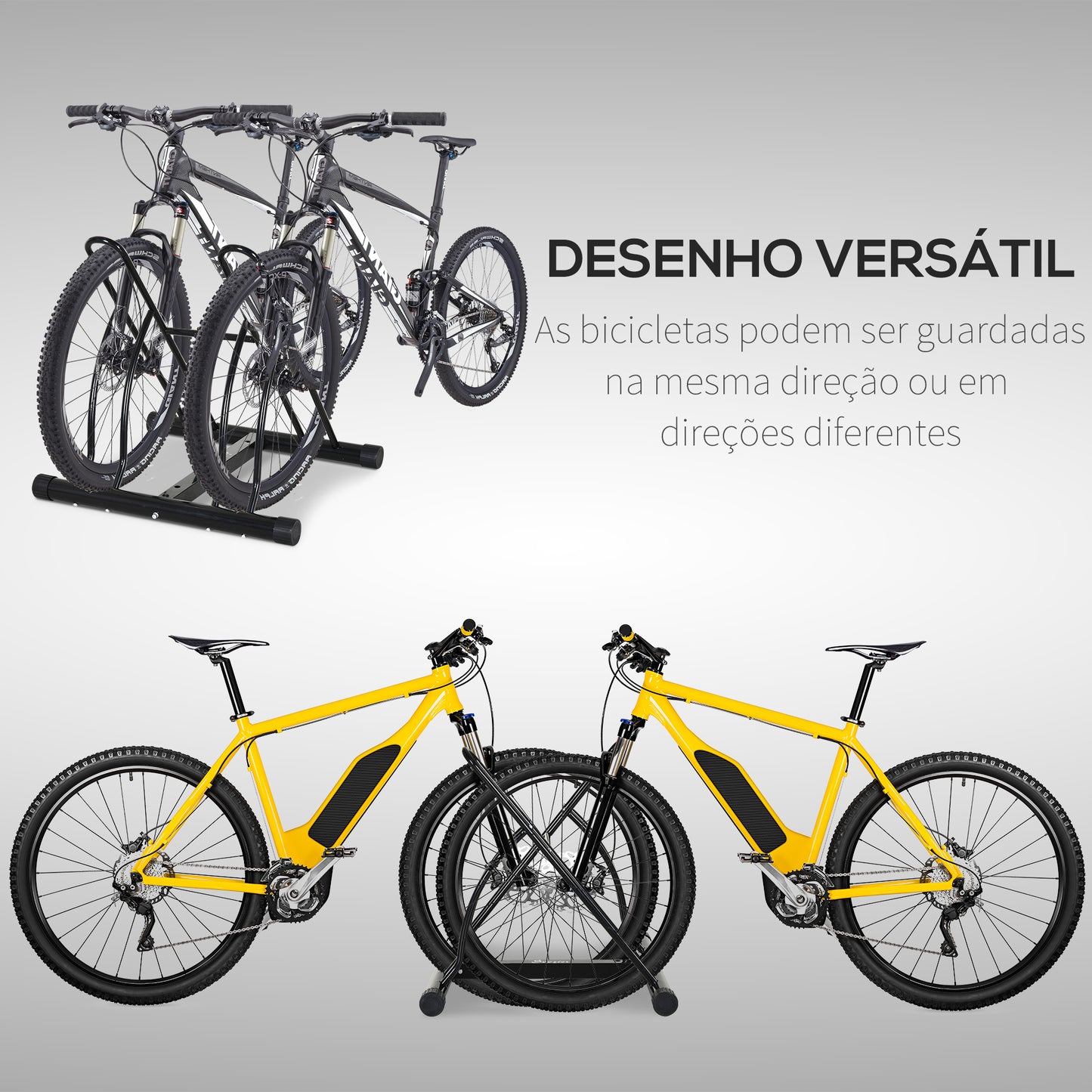 HOMCOM Suporte de estacionamento para 2 bicicletas Garagem Interior Exterior Estável Fácil de montar Portátil Anti-Slip Pad Tubo de aço 60x54x57cm Preto