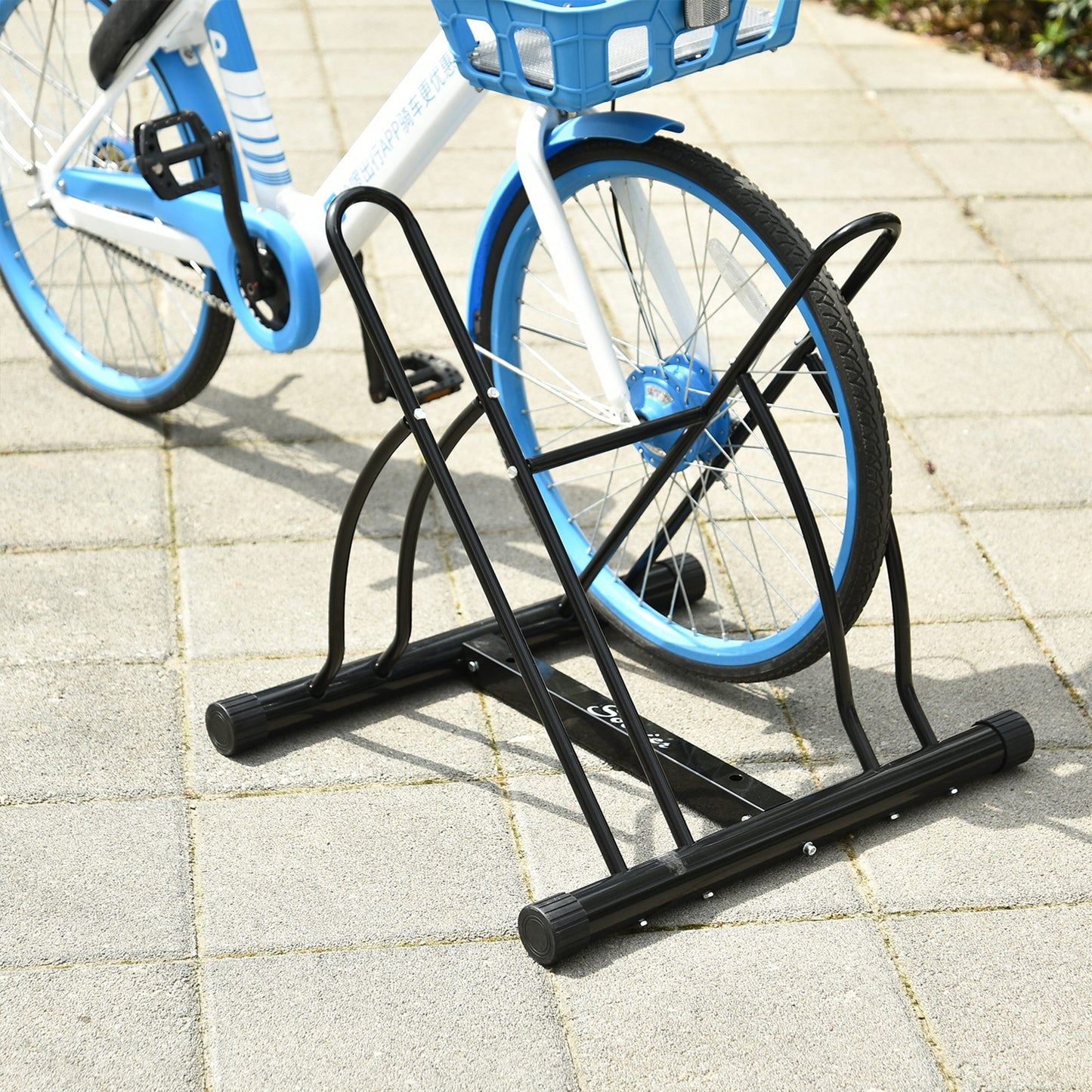 HOMCOM Suporte de estacionamento para 2 bicicletas Garagem Interior Exterior Estável Fácil de montar Portátil Anti-Slip Pad Tubo de aço 60x54x57cm Preto