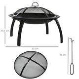 Outsunny Braseiro ao ar livre Ø56 cm Fogueira Portátil para aquecimento varanda churrasco jardim com cobertura de rede Preto