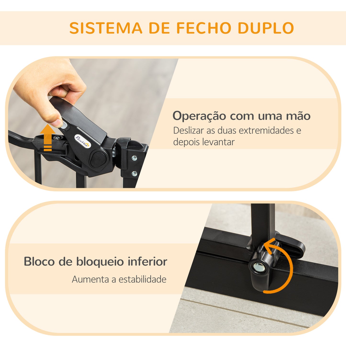 PawHut Barreira de Segurança para Cães com Porta Pequena Barreira para Animais de Estimação Extensível com Fechamento Automático e Sistema Duplo de Bloqueio 74-101x104,1 cm Preto