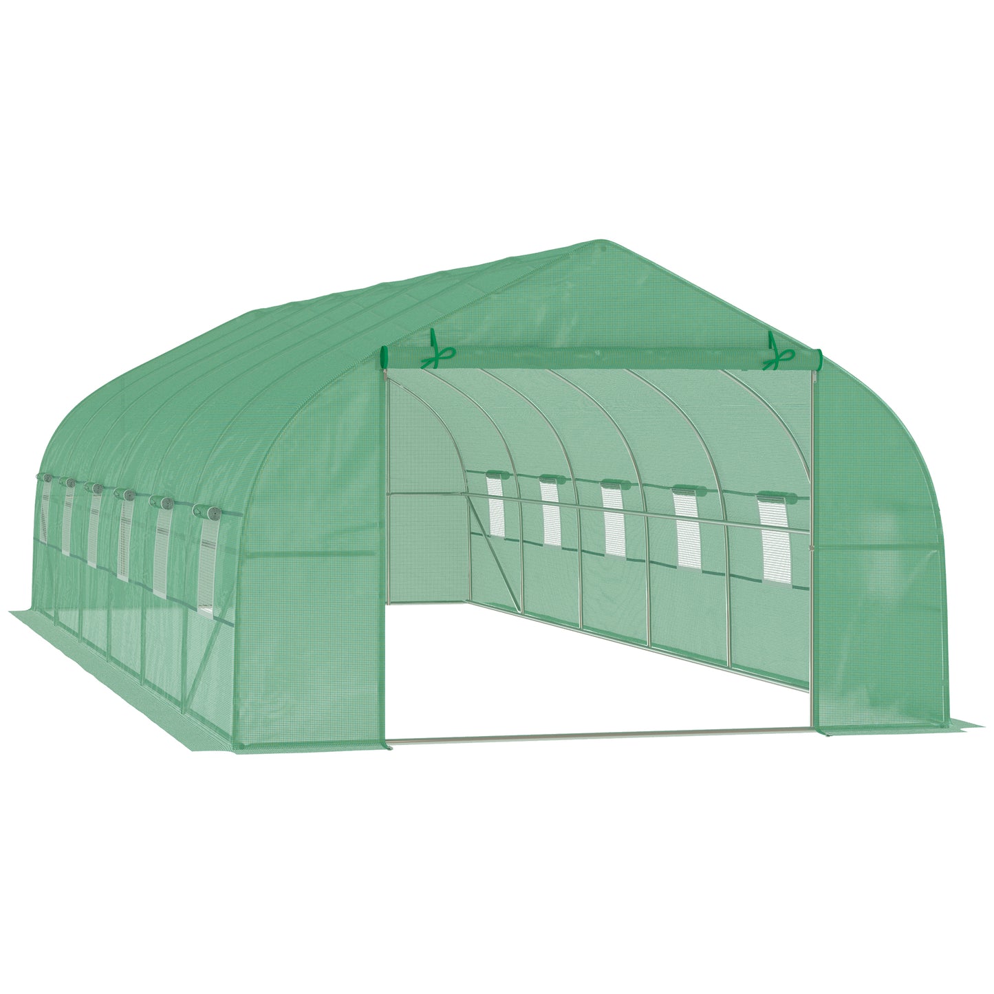 Outsunny Estufa Tipo Túnel 800x300x200cm com 12 Janelas e Porta Enrolável Cobertura de PE 140g/m² e Aço Teto Pontiagudo para Cultivo de Plantas Verduras Verde