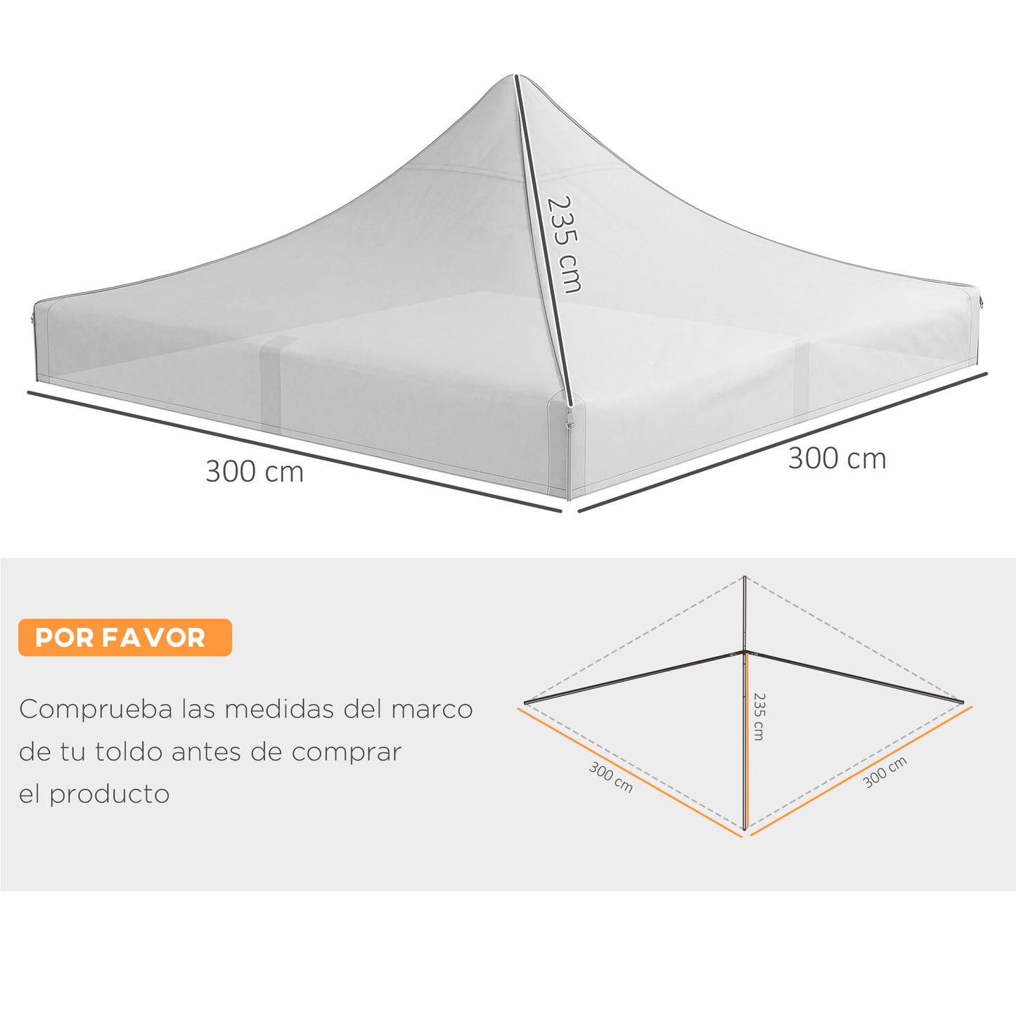 Outsunny Toldo de Substituição 3x3 m para Pérgola de Jardim Cobertura de Substituição para Tenda Dobrável de Tecido Oxford Impermeável e Anti-UV Branco