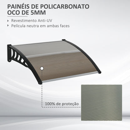 Outsunny Marquise para Portas e Janelas 103x96,5x27 cm Marquise com Proteção para Sol e Chuva com Painéis de Policarbonato Preto e Marrom