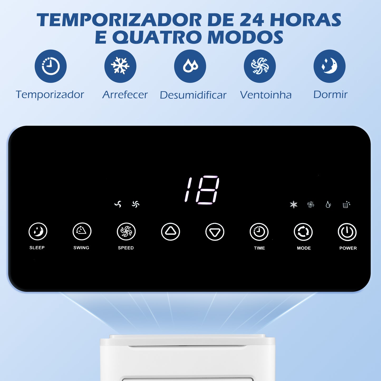 HOMCOM Ar Condicionado Portátil 9000BTU 1010W Refrigerador Ventoinha Desumidificador com Ecrã LED Controlo Remoto Temporizador para Ambientes de 20 m² 35,3x35x72,5 cm Branco