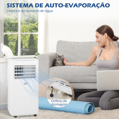 HOMCOM Ar Condicionado Portátil 9000BTU 1010W Refrigerador Ventoinha Desumidificador com Ecrã LED Controlo Remoto Temporizador para Ambientes de 20 m² 35,3x35x72,5 cm Branco